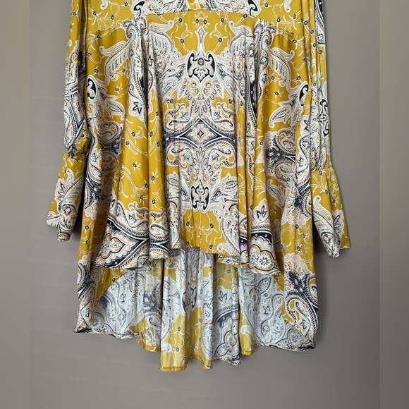 {Free People} Field of Butterflies Swing Tunic Top with Long Sleeves in Gold - Picture 4 of 11